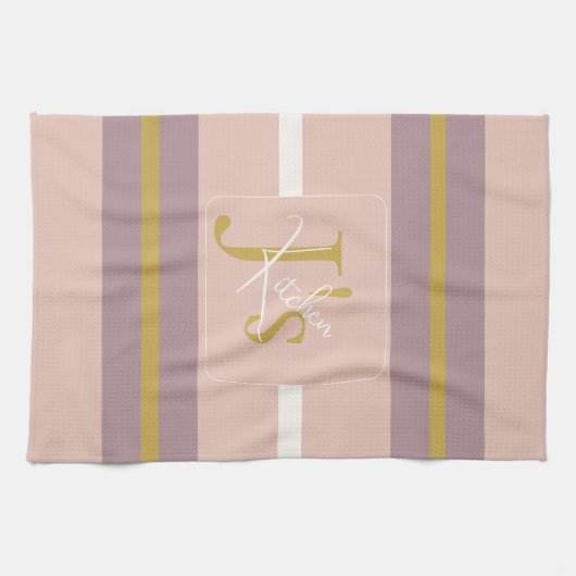 Customized Blush Pink Gold Stripe Monogram Chic Theedoek (Horizontaal)