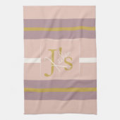 Customized Blush Pink Gold Stripe Monogram Chic Theedoek (Verticaal)