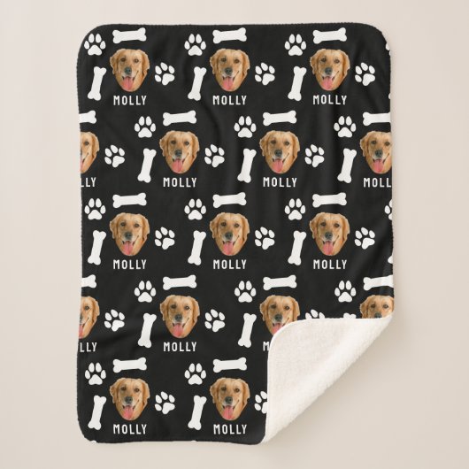 Customized Dog Pet Photo & Name Black Sherpa Deken (Voorkant)