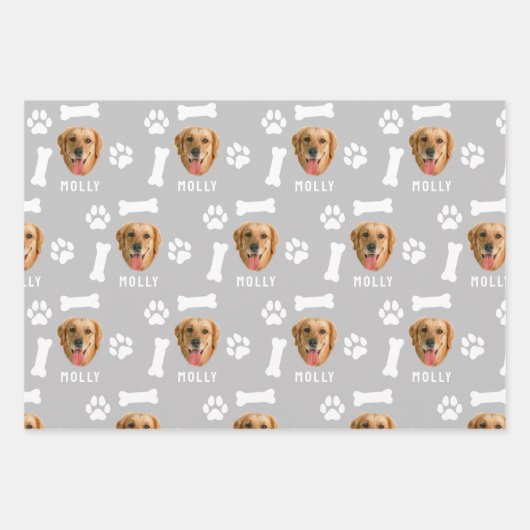 Customized Dog Pet Photo & Name Gray Inpakpapier Vel (Voorkant 2)