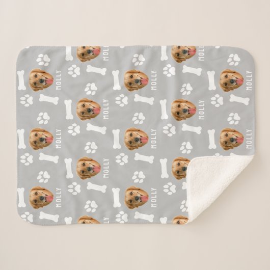 Customized Dog Pet Photo & Name Gray Sherpa Deken (Voorkant (horizontaal))