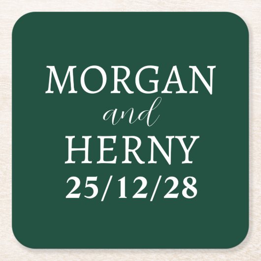 CUSTOMIZED NAME STYLISH MODERN MINIMAL WEDDING VIERKANTE KARTONNEN ONDERZETTER (Voorkant)