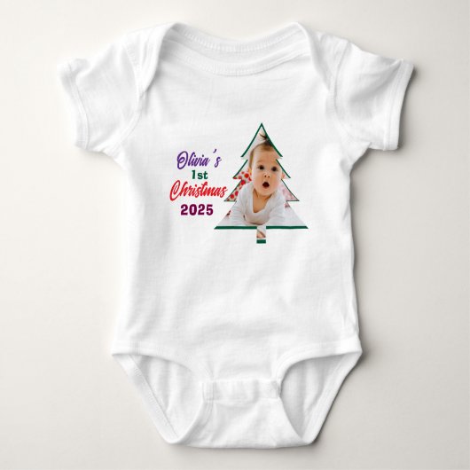 Customized Photo Olivia's 1st Christmas Tree  Romper (Voorkant)