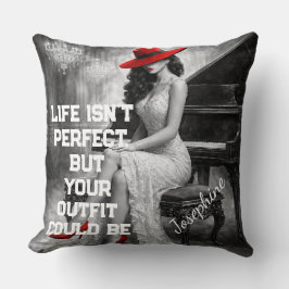 Customized Red Hat Piano Glam Fashion Quote Chic  Kussen