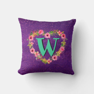 CustomText/Paars Gold Glitter Floral Heart Wreater Kussen