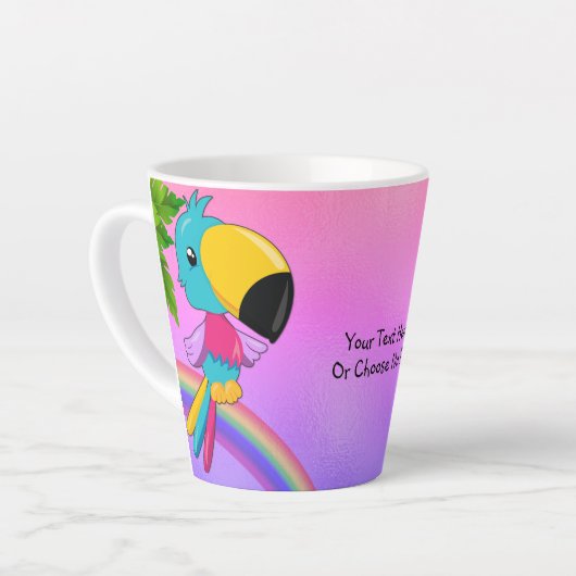 CustomText/Tropical Kawaii Toucan Beach Rainbow Latte Mok (Linkerhoek)