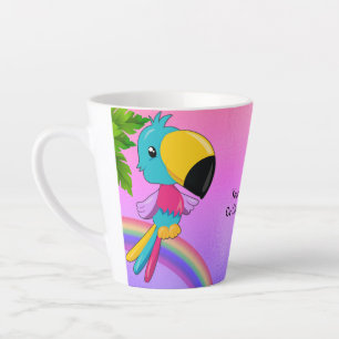 CustomText/Tropical Kawaii Toucan Beach Rainbow Latte Mok