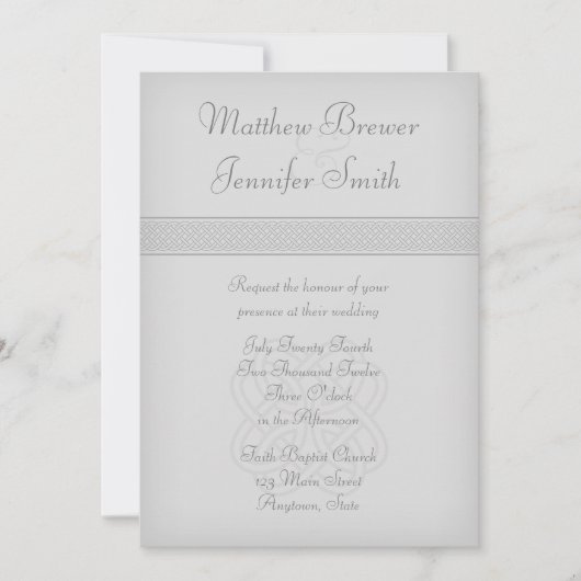 Custon Gray Irish Celtic Knot Wedding Invitation Kaart (Voorkant)