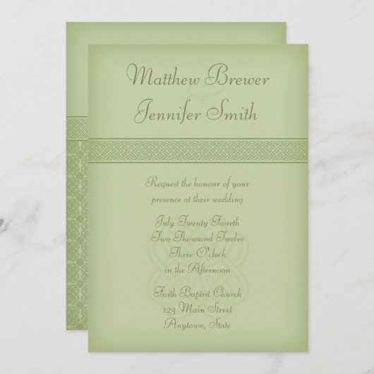 Custon Green Irish Celtic Knot Faire-part de maria (Devant / Derrière)