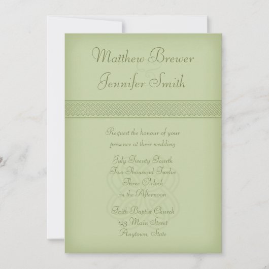 Custon Green Irish Celtic Knot Wedding Invitation Kaart (Voorkant)