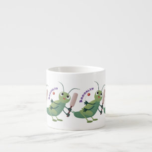 Cut green cricket insect cartoon illustratie espresso kop
