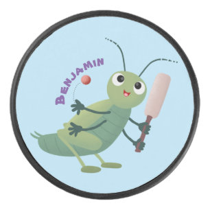 Cut green cricket insect cartoon illustratie hockey puck