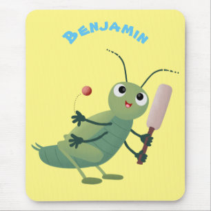 Cut green cricket insect cartoon illustratie muismat