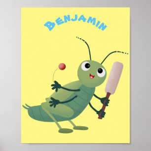 Cut green cricket insect cartoon illustratie poster