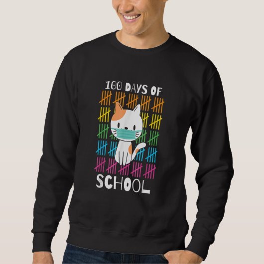 Cute 100 Days Of School Cat Face Mask Virtual Teac Trui (Voorkant)