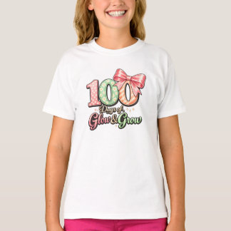 Cute 100 Days of School Glow and Grow Bow Floral  T-shirt