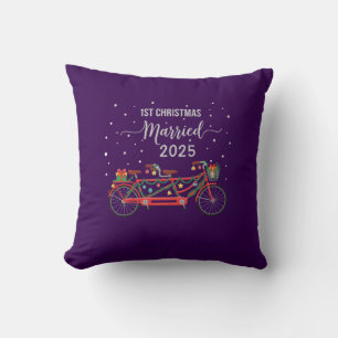 Cute 1e kerst getrouwd 2025 Tandem fiets Kussen