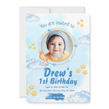 Cute 1e verjaardagsuitnodiging voor babyjongens