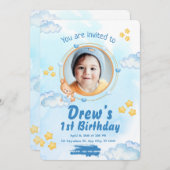 Cute 1st Baby Boy Birthday Invitation (Devant / Derrière)