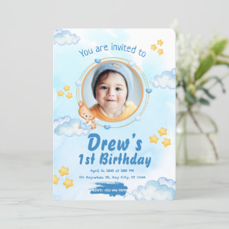 Cute 1st Baby Boy Birthday Invitation Kaart