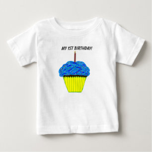 Cute 1st Birthday Blue Cupcake Baby T-Shirt
