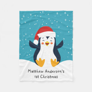 Cute 1st Kerstmis Penguin Fleece Blanket Deken