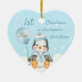 Cute 1st Kerstmis Penguin Great Grandouders Blue Keramisch Ornament