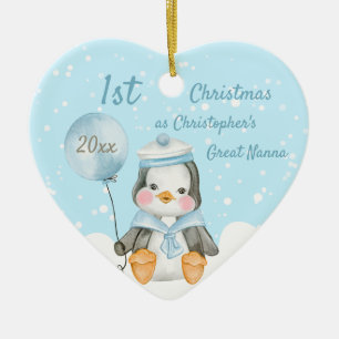 Cute 1st Kerstmis Penguin Great Grandouders Blue Keramisch Ornament