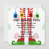 Cute 2018 Elf Stocking Ugly Sweater Party Invite Kaart (Voorkant)