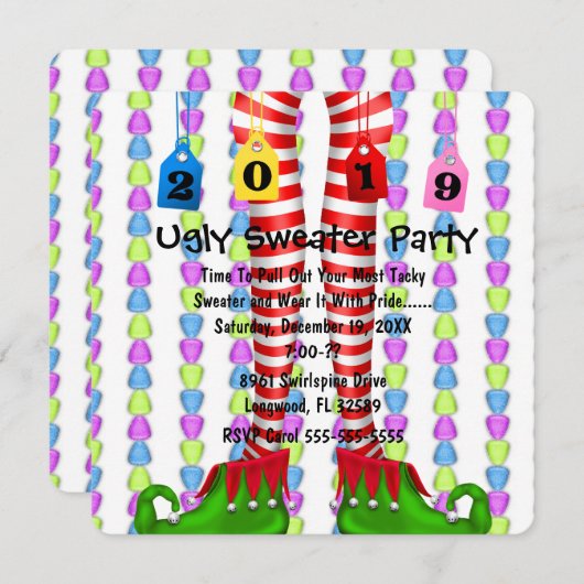 Cute 2019 Elf Stocking Chritmas Invitation du Part (Devant / Derrière)