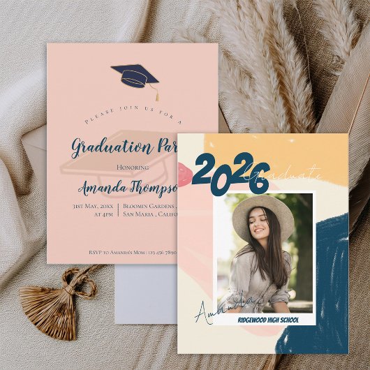 Cute 2025 Graduation Pastel Photo Mini Invitation