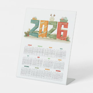 Cute 2026 Nieuwjaars-sneeuwman & Cadeaus Bureaubla Reclamebord Met Voetstuk