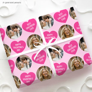 Cute 2 Foto Valentijnsdag Hart Vriendin Roze Cadeaupapier