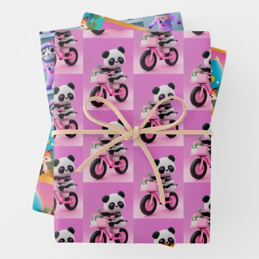 Cute 3D Animaux Envelopper Papier Papier Plat Set  (En situation)