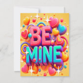 Cute 3D Be mine Valentines day Feestdagenkaart (Voorkant)