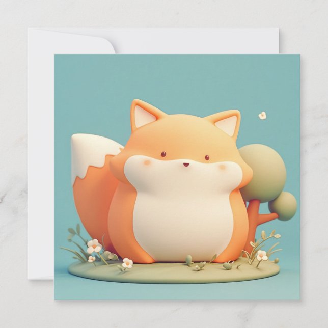 Cute 3D Clay Red Fox in Forest Meadow Postcard (Voorkant)