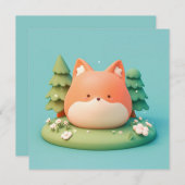 Cute 3D Clay Red Fox in Forest Meadow Postcard (Voorkant / Achterkant)