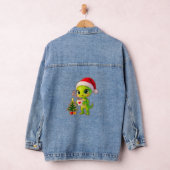 **Cute 3D Green Alien in Santa Hat with Hot Chocol Denim Jacket (Hangar)