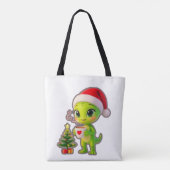 **Cute 3D Green Alien in Santa Hat with Hot Chocol Draagtas (Achterkant)