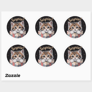 Cute 3D Kat Surprise Cadeau Doos Verjaardag Rond S Ronde Sticker