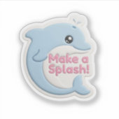 Cute 3D Pastel Blue Dolphin "Make a Splash"  Sticker (Voorkant)