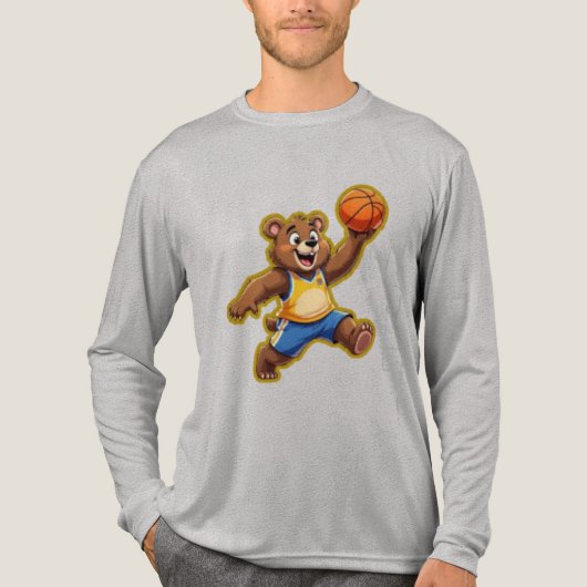 Cute 3D Teddy Bear Playing Basketball – Adorable S Tri-Blend Shirt (Voorkant volledig)