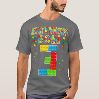 Cute 3th Birthday 3 Yrd Old Block Building Boys T-shirt