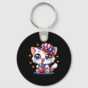 Cute 4 juli katten shirt meisjes kinderen Kawaii A Sleutelhanger