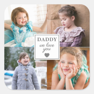 Cute 4 Photo Collage Heart Vaderdag Vierkante Sticker