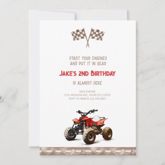 Cute 4 Wheeler Vélo Invitation Anniversaire (Devant)