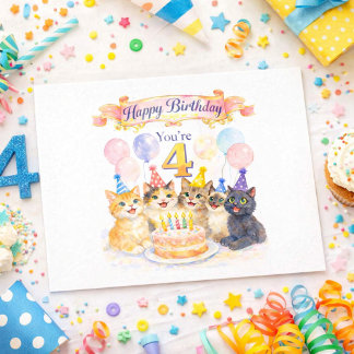 Cute 4th Birthday for Girls  Briefkaart