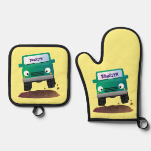 Cute 4X4 terreinwagen cartoon Ovenwant & Pannenlap Set