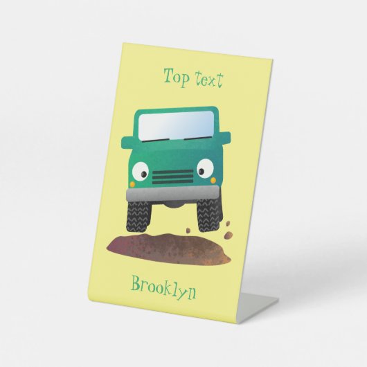 Cute 4X4 terreinwagen cartoon Reclamebord Met Voetstuk (Voorkant)