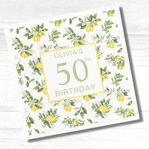 Cute 50th Birthday Lemon Citrus Botanical Servet